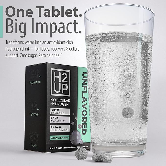 H2UP™ Sugar-Free Molecular Hydrogen Tablets – 60 Count – 12 PPM Hydrogen with Magnesium – Dissolvable Tablets for Clean Hydrogen-Infused Water
