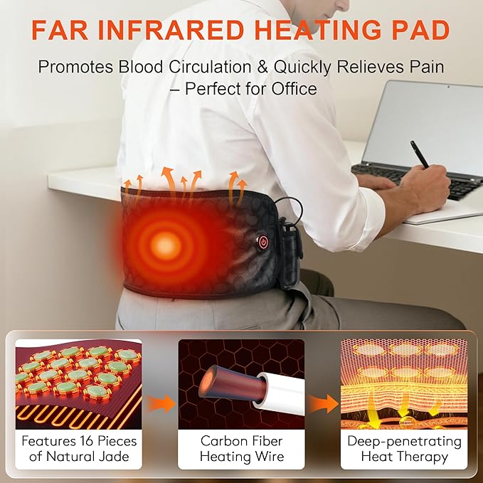 UTK Cordless Far Infrared Heating Pad for Back Pain Relief, Wireless Heating Belt for Waist, Lumbar, Abdomen, Electric 3 Heat Settings Up to 149℉,Lower Back Pain Relief