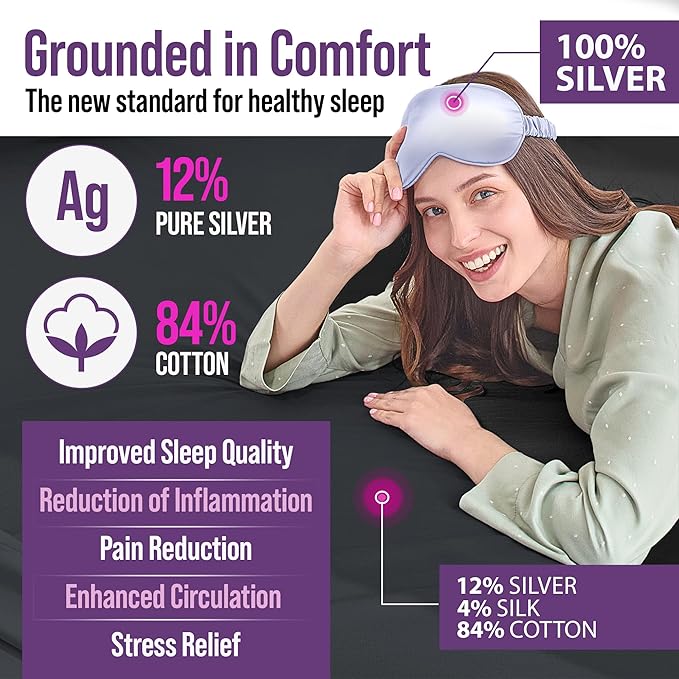 Earth Grounding Sheets Twin XL Size with 12% Silver Fiber & 4% Silk & 84% Cotton - Black - Quality Certified Grounded Well Bed Sheet - Conductive Fitted Sheet for Better Sleep