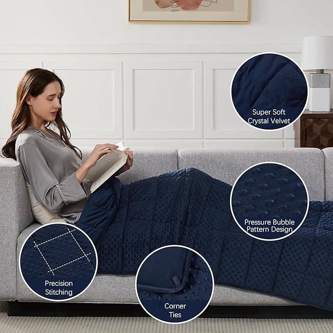 CuteKing Weighted Blanket - Weighted Blanket with Premium Glass Beads - Heavy Blanket Crystal Velvet for Comfort Sleep - Thick Blanket All Season (15lbs, 60"x80", Blue Bubble)