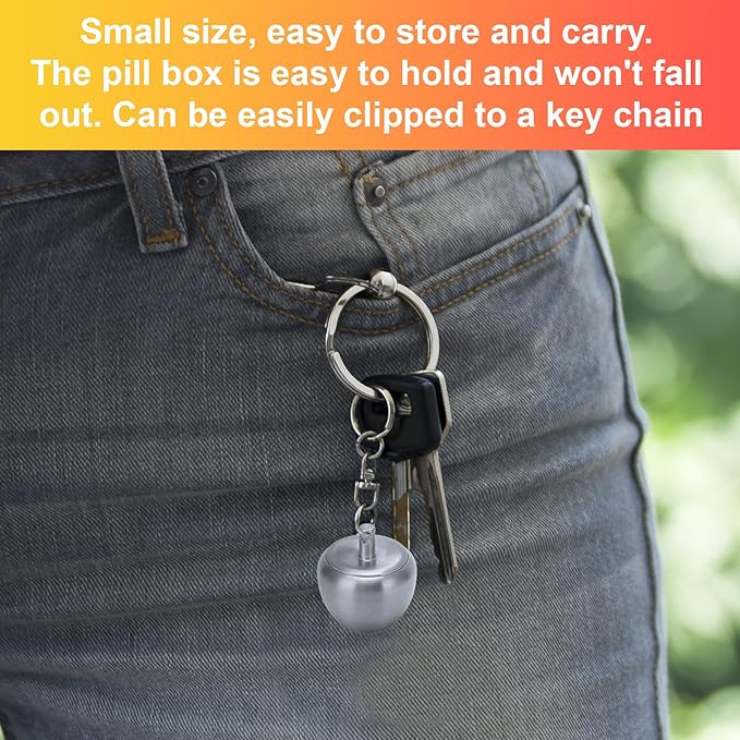 Small Pill Box Keychain Pill Container Stainless Steel Mini Apple-Shaped Pill Case, Waterproof Metal Pill Organizer for Travel, Camping and Outdoor