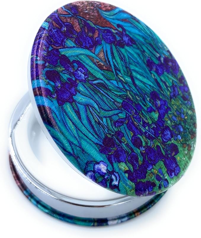Pill Box Small Pill Organizer Round Compact Pill Case Pocket Size Vitamin Pill Box Art Print Van Gogh Irises Unique Gifts for Mom