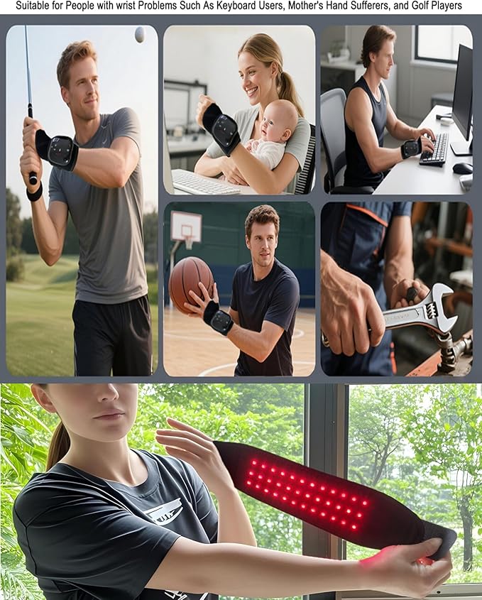 Red Light Therapy for Wrist and Hand, Infrared Wrist Wrap with Heat & 5 Massage Modes, Portable Therawrap for Carpal Tunnel Relief, Tendonitis & Joint Pain, FDA Cleared （1 PCE Wrist Only