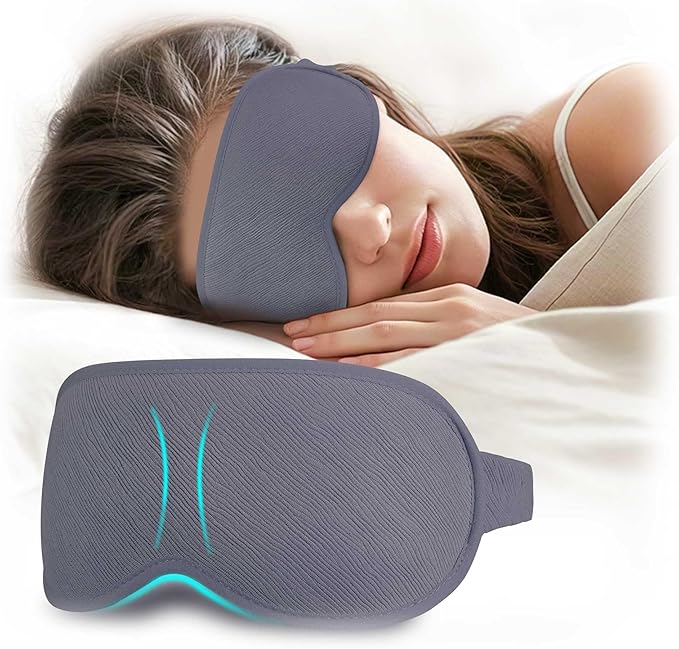 3D Sleep Mask for Side Sleepers Men & Women - Zero Pressure Eye Mask, Blackout Sleeping Mask with Soft Lycra Cotton, Light Blocking Blindfold for Travel, Nap & Night Sleep (Gray)