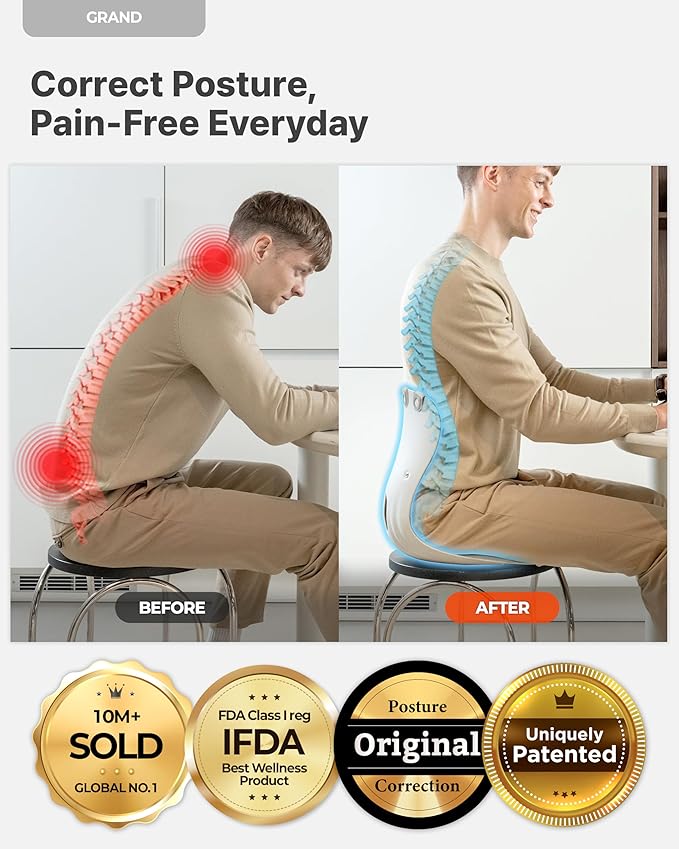 curble Grand(Extra Wide & Sturdy) – Ergonomic Back and Lumbar Support for Good Posture Correction and Back Pain Relief, Perfect for Office, Floor Seat and Work from Home, Patented (Grey)
