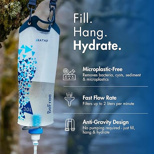 Katadyn Gravity BeFree 3.0L Water Filter, Fast Flow, 0.1 Micron EZ Clean Membrane Personal Small Group Camping, Backpacking Emergency Preparedness, Clear, 8020470