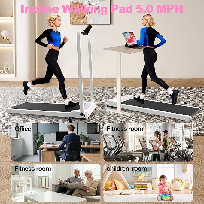 2 in 1 Foldable Walking Pad with Incline and Handle Bar, Compact Under Desk Treadmill with LED Display & Remote Control, Portable Treadmills for Home Office Small Spaces, 265 LBS Capacity