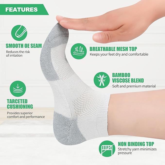 Diabetic Socks for Men,4 & 6 Pairs Low Cut Bamboo Viscose Wide Mens Diabetic Socks Size 9-11 10-13