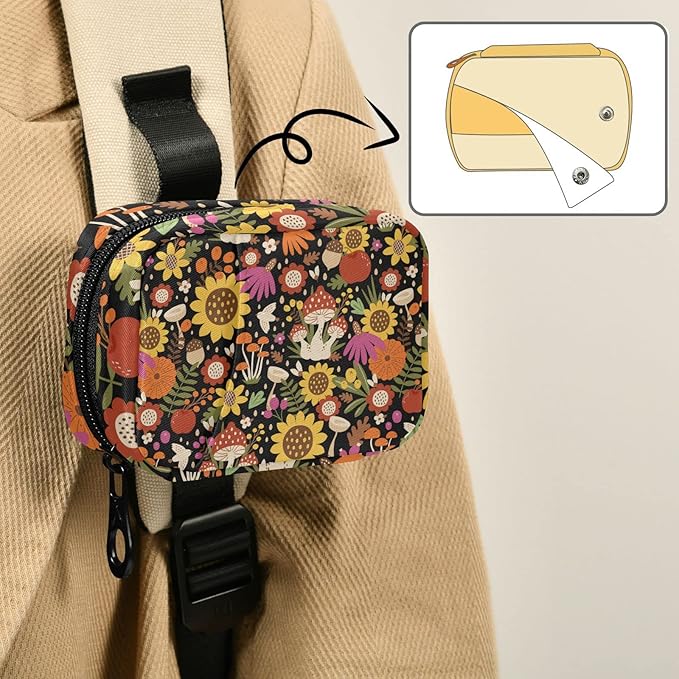 Pill Box Sunflower Mushroom 7 Day Pill Case Travel Pill Organizer Bag with Zipper Portable Weekly Vitamin Medicine Supplement Holder Pouch Bag