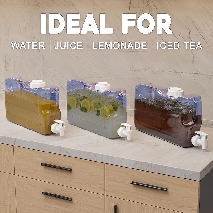 Refrigerator Water Dispenser 1.1 Gallon Bottle with 2 Spigots - BPA Free Plastic Slim Water Jug with Spout Leak Proof | Refillable Fridge Water Container, Convenient Handles