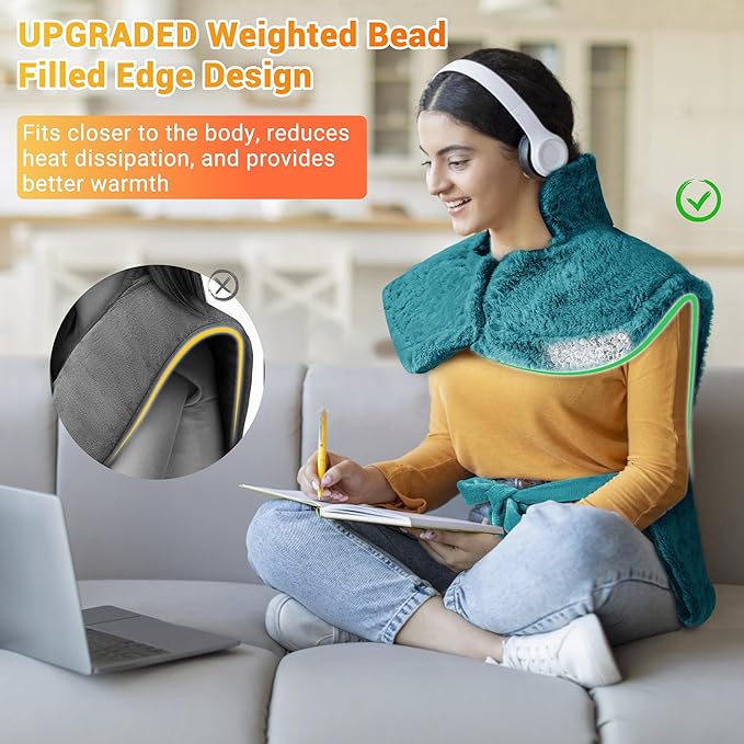 Massaging Heating Pad for Neck and Shoulders and Back, 24" x 35" Large Electric Heating Pad for Back Pain Relief with 3 Heat Levels, 4 Massage Settings, 2H Auto Shut-Off, 4 Massage Motors, Green