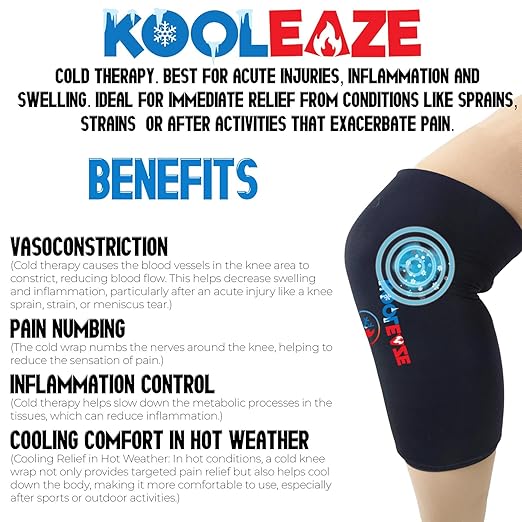 KOOLEAZE Reusable Gel Ice Pack Sleeves for Hot and Cold Therapy – Multipurpose Support | Pain Relief, Swelling Reduction, and Injury Recovery - Knee