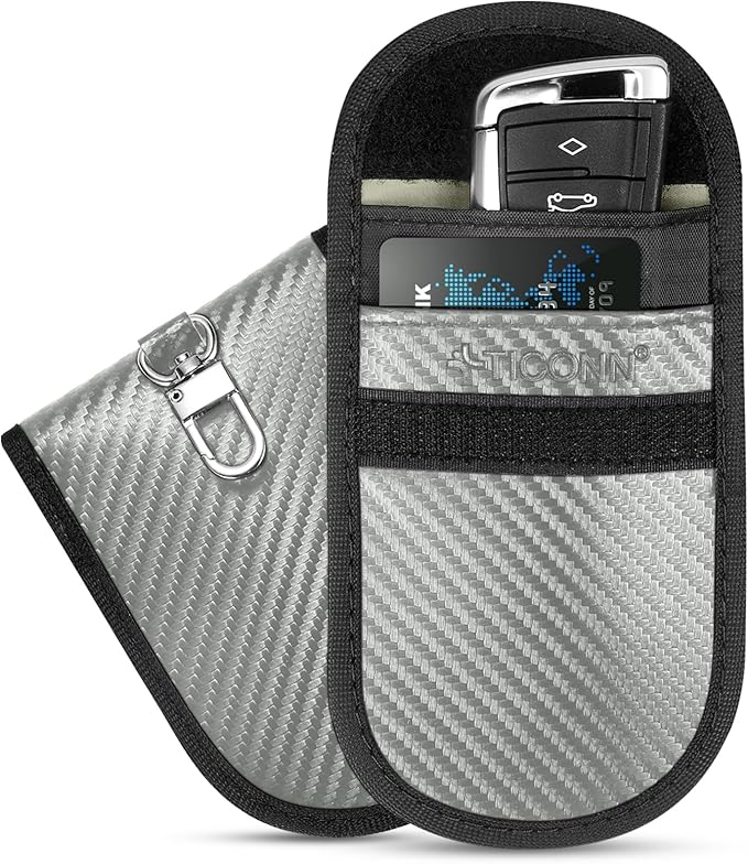 TICONN 2PK Faraday Bags for Car Keys Fob, 3.5"X5.0" Faraday Cage Protector, Car RFID Signal Blocking, Anti-Theft Pouch Anti-Hacking Case Blocker (Grey, M)