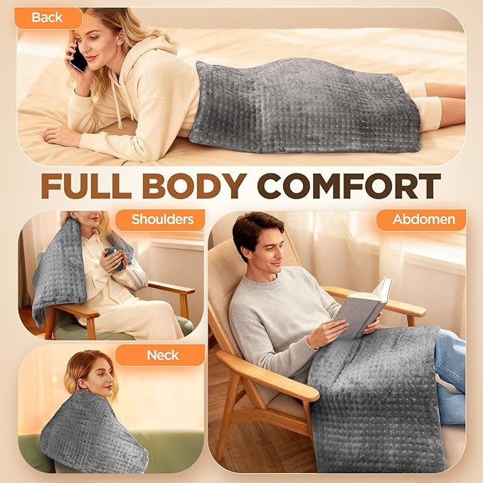 17''x33'' XXXL King Size Heating Pad with 4 Temperature Settings & 2 Auto-Off Countdown Timers, Pain Relief for Back/Neck/Shoulders/Abdomen/Legs, Christmas Gifts for mom dad (Gray)