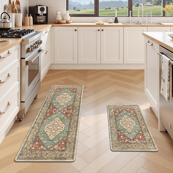 Pauwer Anti Fatigue Kitchen Mat Set of 2 Non Slip Kitchen Mats for Floor Cushioned Kitchen Rugs Comfort Standing Mat Farmhouse Waterproof PVC Foam Kitchen Floor Mat Runner