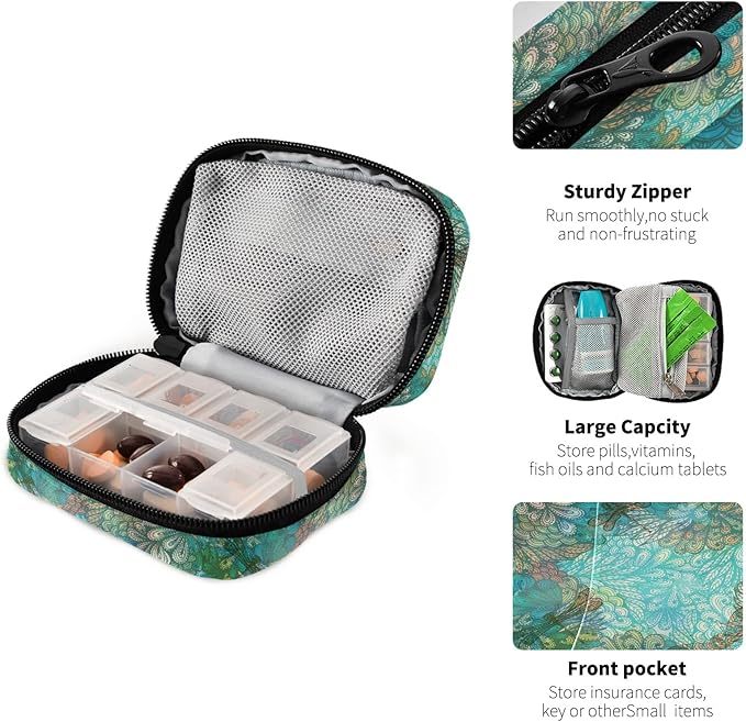 Fantasy Dragonfly Pill Box 7 Day Pill Case Travel Pill Organizer Bag with Zipper Bag Portable Weekly Case Compact Size for Vitamin Supplement Holder