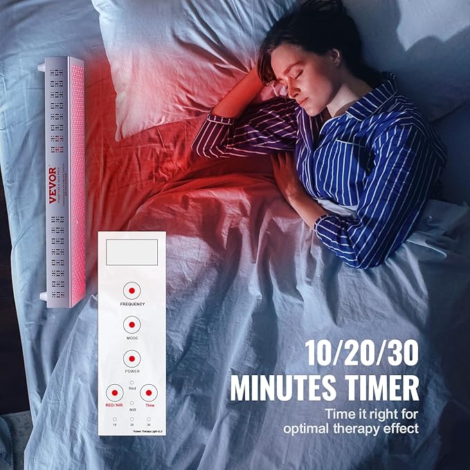 VEVOR Red Light Therapy for Whole Body, 300 Dual-Chip LEDs, 10Hz/40Hz Pulse, 3 Timing Setting, Red 660nm & Near Infrared 850nm Light Therapy Panel for Pain Relief, Wound Healing, Skin Health, 300W