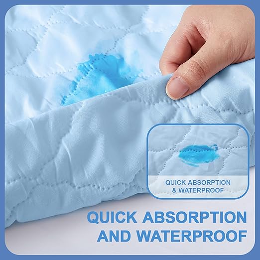 Lounsweer 3 Piece Hospital Bed Sheet Set, Blue Waterproof Bed Sheet Set, Incontinence Protection for Home and Hospital Use, Include 1 Fitted 36" x 80" x 12" 1 Flat and 1 Pillowcase