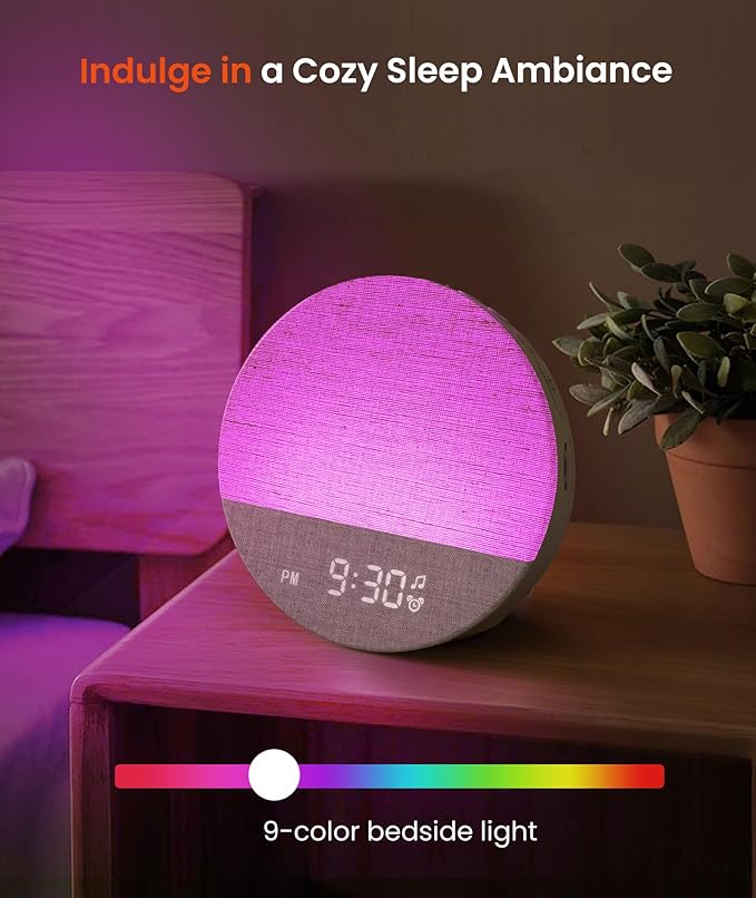 Dreamegg Sunrise 1 - Sunrise Alarm Clock, Sound Machine for Sleep, Customizable Sleep Routines, Dimmable Night Light, 29 Soothing Sounds, White Noise Machine, Wake Up Light for Bedrooms, Adults, Kids