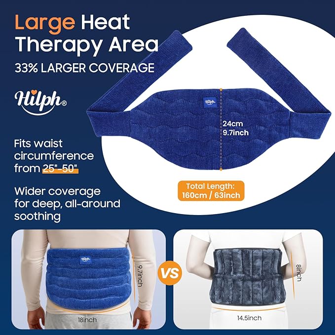 Hilph Heating Pad for Back Microwavable, Extra Large Microwave Heated Pack with Moist Heat for Lower Back Pain Relief, Menstrual Cramps, Waist, Stomach, Neck, Shoulder, Lumbar, Unscented Wearable