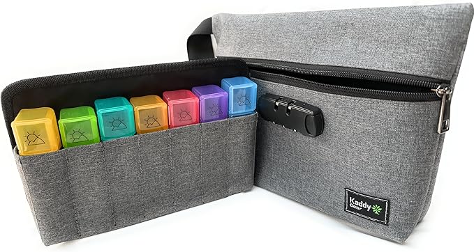Kaddy Weekly AM/PM Secure Pill Organizer Box, (7-Day / 4-Times-A-Day) Portable Travel with Large Compartments for Medication, Supplements and Vitamins, 3 Digit Lock for Safety