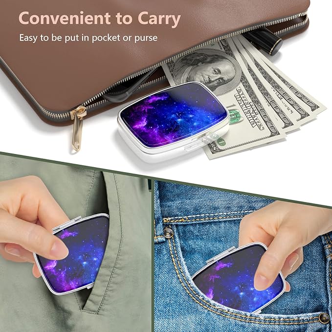 Nipichsha Pill Box, Small Pill Case for Purse & Pocket, Cute Travel Medicine Organizer, Portable Medicine Container Holder to Hold Vitamins, Medication, Fish Oil & Supplements, Starry Night