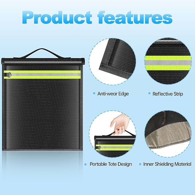 Large Faraday Bags EMP Proof,Portable Faraday Cage for Laptops Tablets,Faraday Bags with Handle&Reflective Strip,EMP bags for Electronics,Fireproof Waterproof RFID Signal Blocker Faraday Pouch
