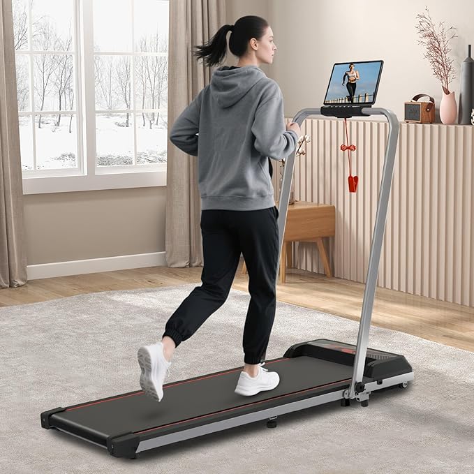 Treadmill with Handles, 2.5HP Walking Pad Treadmills with Handle Bar, Under Desk Treadmill with Remote Control LED Display, Electric Treadmills for Home Small, 270LBS Capacity