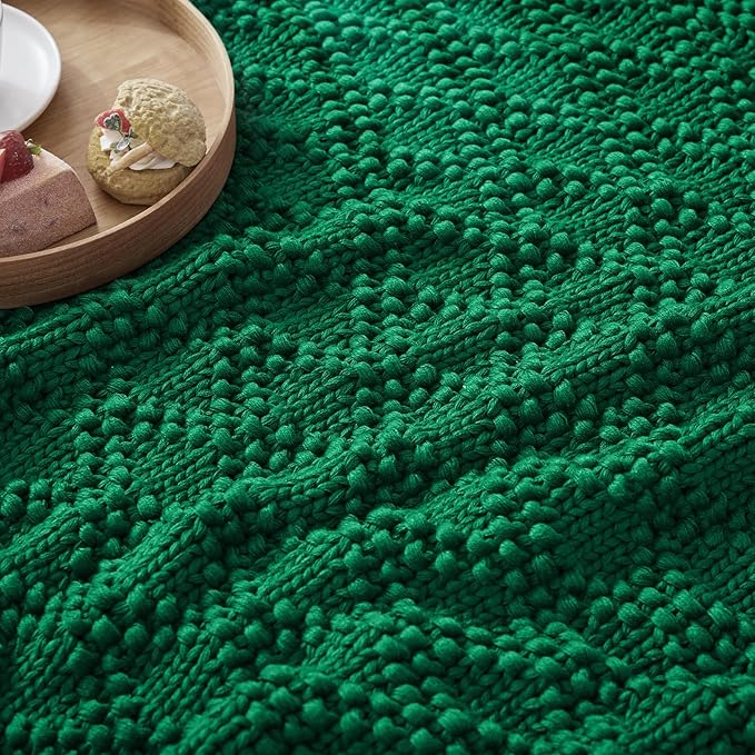 Knitted Weighted Blanket for Adult, Chunky Knit Weighted Throw for Sleep 36"*48" 5lbs, Cooling Breathable Heavy Blanket for Hot Sleepers, Machine Washable Blanket for Room Decor(Green)
