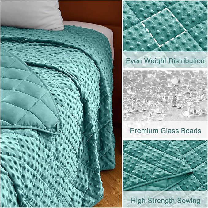 Teal Weighted Blanket for Adults 12lbs, 48"x72", Twin Full Size Cooling Minky Heavy Throw Blanket for 110-130lbs, Soft Winter Thick Big Blankets Weighted Comforter Gift for Sleeping