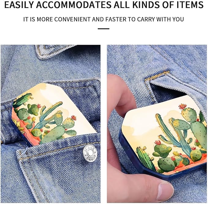 This Portable Cacti in The Desert Pattern 6 Compartment Pill Box Can Be Placed in A Pocket Or Wallet to Store Vitamins, Medicines Health Supplements Other Medications.