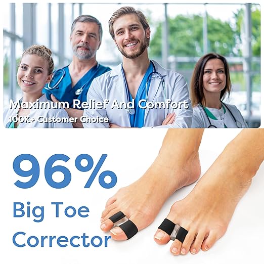 Big Toe Spacer/Corrector,Overlapping Toes, Bunion Pain Relief, Toe Alignment, Soft Silicone/Gel, 2 Loop,Day Night Wear,3 Sizes,Comfortable, Washable. (Black, SMALL: WOMEN 5-9)