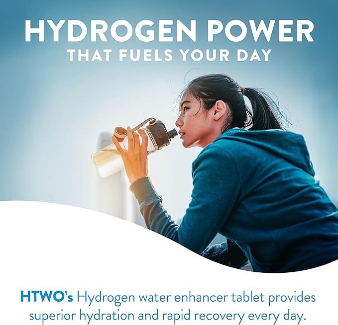 HTWO Molecular Hydrogen Water Tablets for Drinking, 30 Count Water Enhancer with 80mg Magnesium for Hydration, Antioxidant Support for Recovery & Cognitive Function, Unflavored, 12 ppm