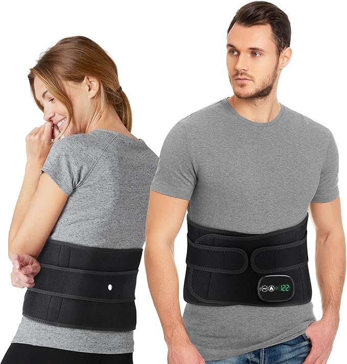 Electric Heating Massage Pad for Back, XL Heated Waist Belt Wrap with 3 Fast Heating and Vibration Massage Modes, FSA Eligible, 5000mAh Battery Operated Heat Pad for Back, Waist, Lumbar, Abdomen