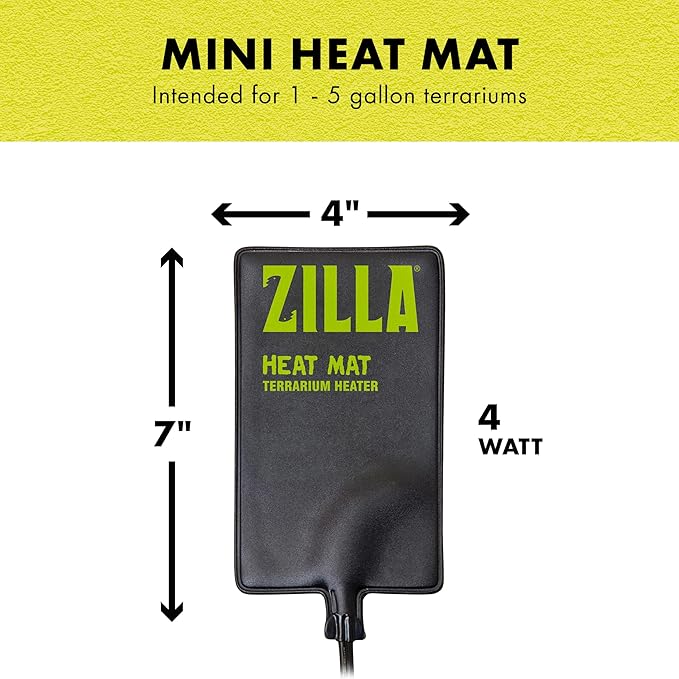 Zilla Heat Mat, Terrarium Heater for Reptiles, Snakes (Ball Pythons, Corn Snakes), Leopard Geckos, Tortoises, Amphibians and Arachnids, Mini, Fits 1-5 Gallon, 4 Watt