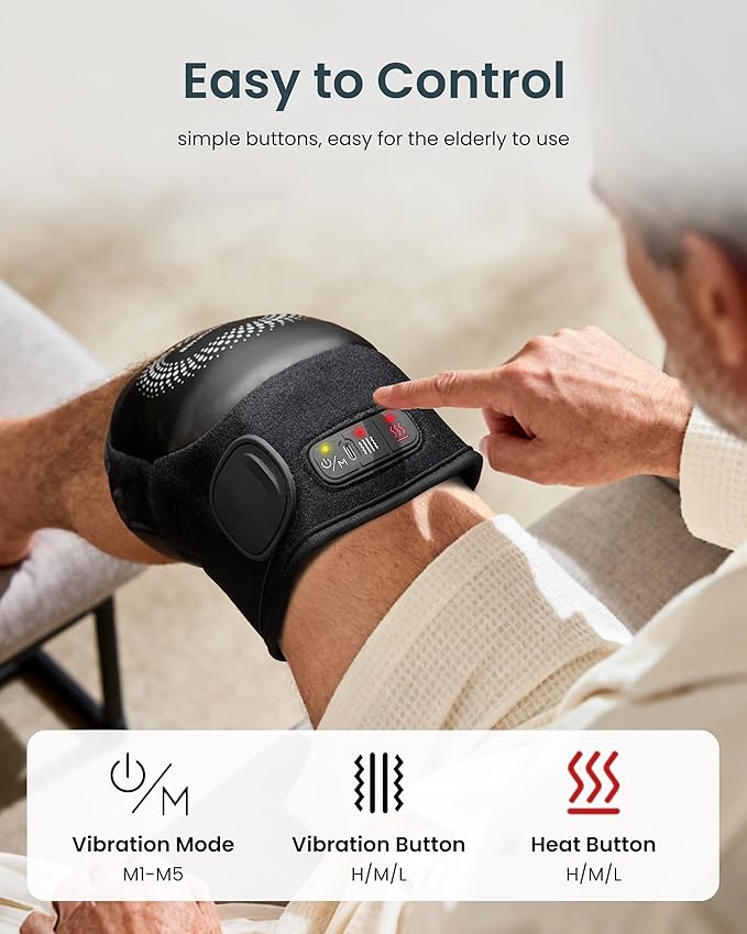 COMFIER Cordless Knee Massager with Graphene Heating, 3 Vibration Motors, Rechargeable Heated Knee Brace with 5 Modes & 3 Heat Levels, Portable Heating Pad for Men Women Seniors, Gift for Mom Dad