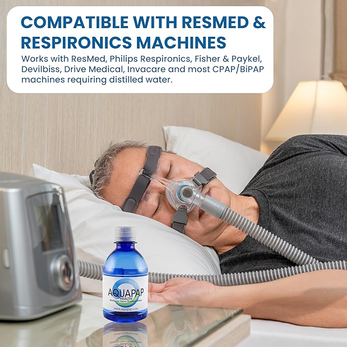 AQUAPAP 8 Ounce 2 Pack Vapor Distilled CPAP Water | for use with Resmed & Respironics Machines