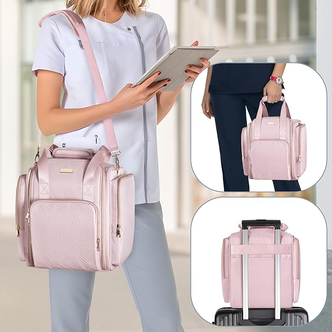 Medicine Storage Bag with 5 Removable Pouches, Pill Bottle Organizer Bag with Shoulder Strap, Large Medication Travel Bag for Medical Supplies, Pink(Only Empty Bag)