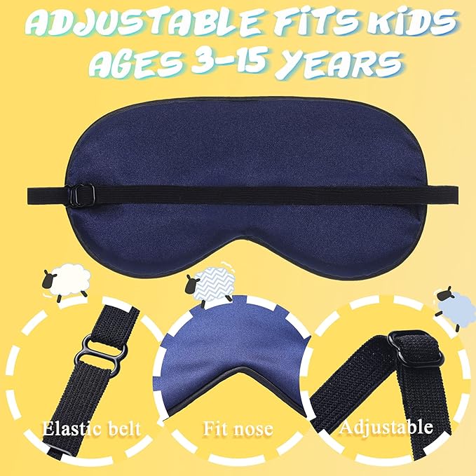 Sintege 4 Pcs Silk Eye Mask for Sleeping Kids Soft Eye Cover with Adjustable Strap Blindfold for Kids Boys Girls Christmas Travel Gift Nap Shade Blocking Light(Black, Gray, Blue, Green)