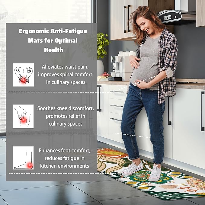 Boho Floral Kitchen Rugs Sets of 2 Anti Fatigue Cushioned Kitchen Mats for Floor Farmhouse Kitchen Rugs Non Slip Waterproof Mid Century Botanical Comfort Standing Mat for Sink Laundry