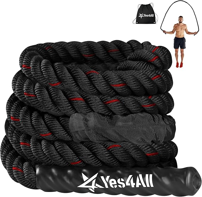 Yes4All Weighted Jump Rope, 2.8LB Heavy Skipping Rope with Anti-Slip Double Layer Handle & Protective Sleeve for Fitness, Cardio, Muscle Training - Carry Bag Included