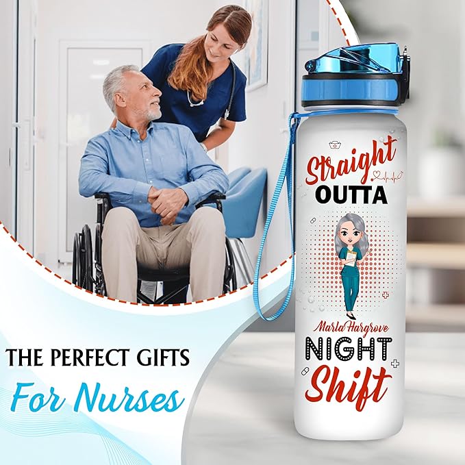 Hyturtle Personalized Nurse Water Bottle - 32oz Motivational Water Bottle with Leak-Proof Lid Time Marker - Custom Name Gift for Nurse, Nursing Students, Nurse Coworkers On Birthday Nurse's Day