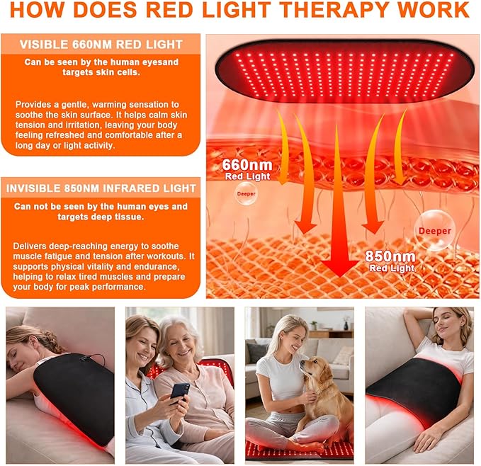 Red Light Therapy Mat for Body, 660nm & 850nm Red Light with 360 LEDs, 3 Modes & 5 Brightness Levels, Flexible Full Body Light Mat for Home, Office & Post-Workout Relaxation