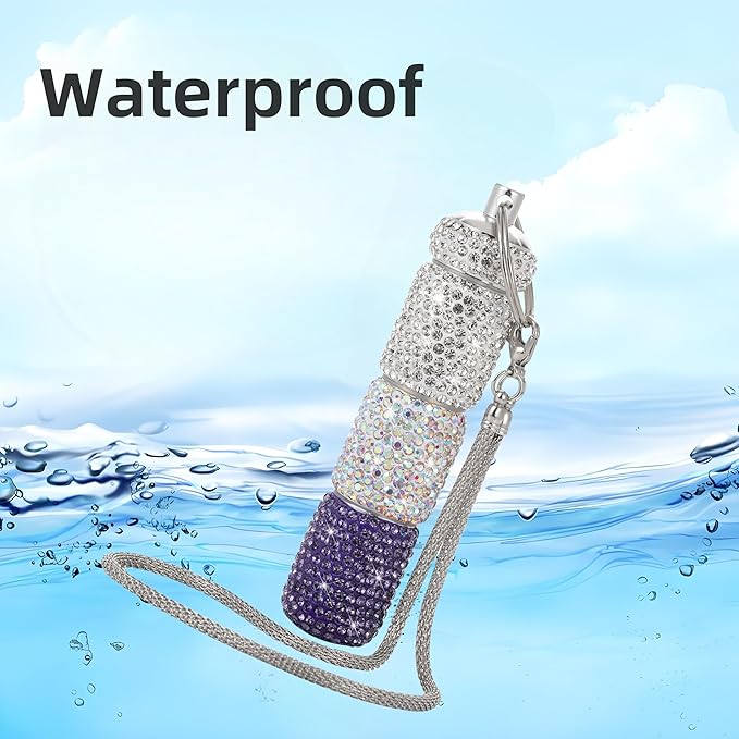 3 Compartment Small Pill Holder Keychain Bling Pill Container with Key Chain Travel Pill Organizer Medicine Box for Women (White+AB+Purple)