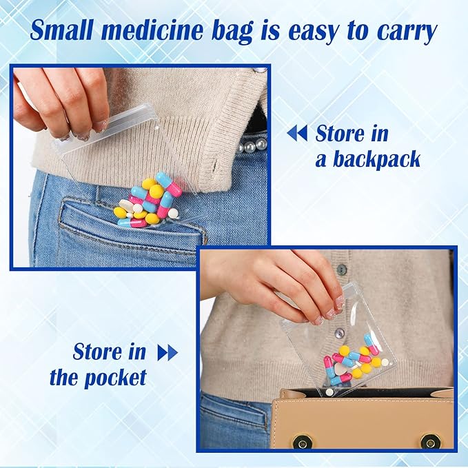 Zonon 12 Pieces Pill Pouch Bags Zippered Reusable Pill Baggies Clear Plastic Bags Self Sealing Travel Medicine Organizer Storage with Slide Lock for Cod Liver Oil, and Small Items