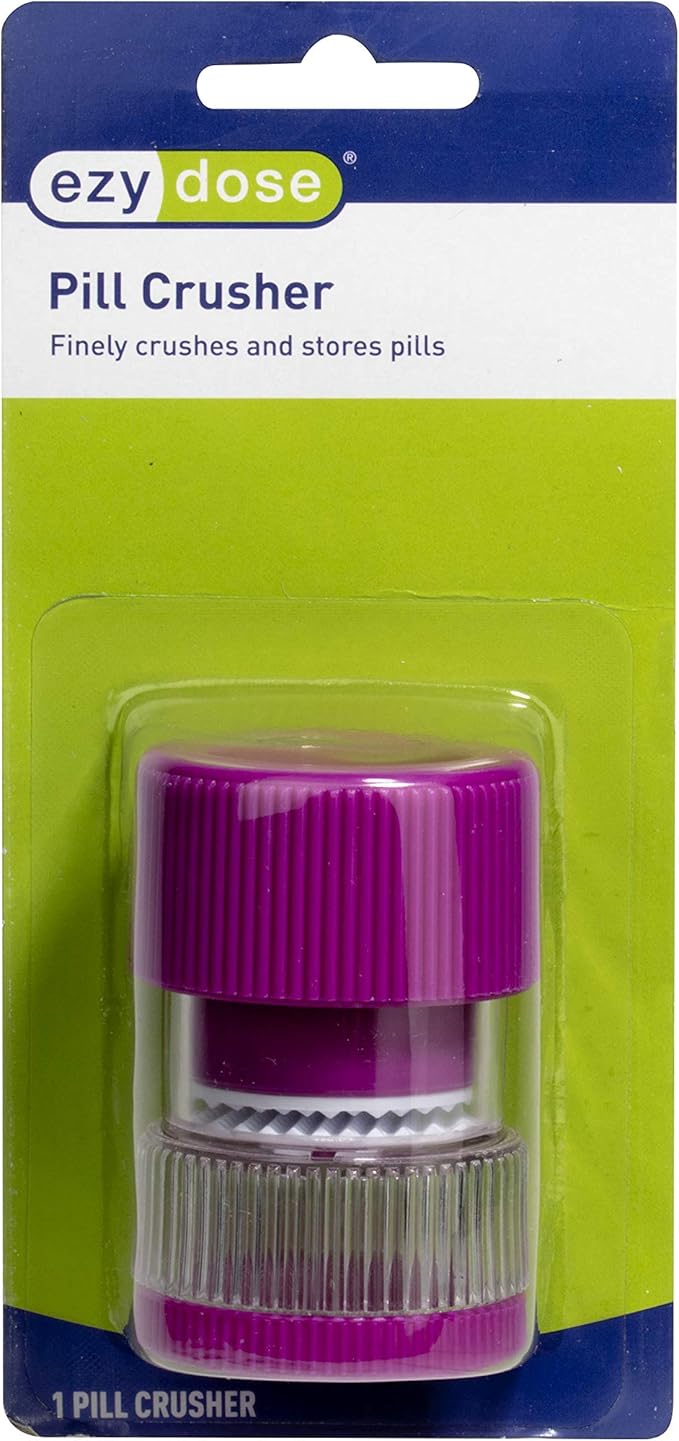 EZY DOSE Crushes Pills, Vitamins, Tablets, Storage Compartment, Removable Drinking Cup, Portable Design, Designed for Travel, Color May Vary, BPA Free