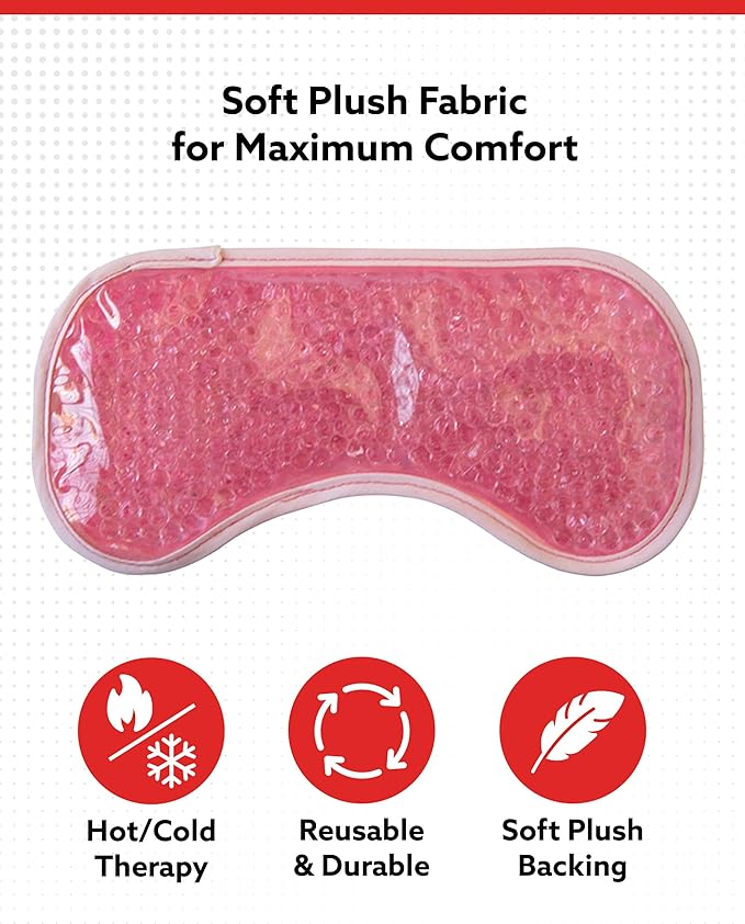 Alpi Plush Gel Beads Hot/Cold Eye Mask – Eye Masks for Dark Circles and Puffiness – Microwavable Plush Pack for Relaxation & Tension Comfort – Reusable Heated or Cooling Compress – Pink, 8”x4”