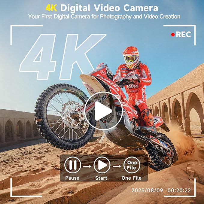 4K 64MP Digital Camera with 3" 180° Flip Screen, 2026 Latest Autofocus Vlogging Photography Camera for YouTube, 18X Digital Zoom Compact Travel Cameras with 64GB SD Card for Beginner (Black)