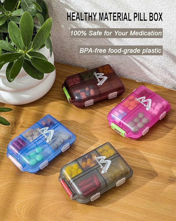 4PS Travel Pill Organizer with 164 Slice Labels，10 Compartments Travel Pill Box Portable Folding Small Pill Case Daily Pill Container Used for Carry Storage Medicine Organizer By M MUchengbao