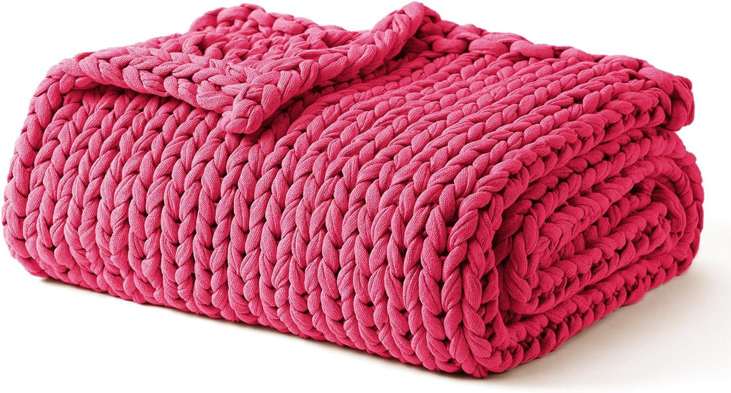 YnM Cooling Weighted Blanket, 100% Cotton Handmade Chunky Knitted Blanket, Weighted Lap, Breathable Heavy Blankets, Machine Washable Throw for Sleep or Home Decor (Rose Pink, 40x50 Inch, 7lbs)